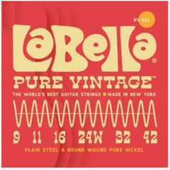 La Bella PV942 Pure Vintage Electric Guitar Strings, Extra Light 9-42