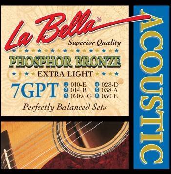 La Bella 7GPS Phosphor Bronze Acoustic Guitar Strings - Light 12-52