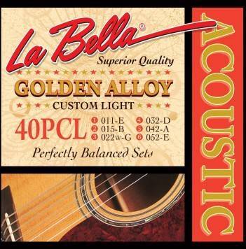 La Bella 40PCL Golden Alloy Acoustic Guitar - Custom Light 11-52