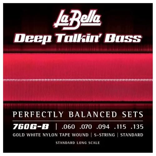 La Bella 760G-B Gold White Nylon Tape - Standard, 5-String - 60-135