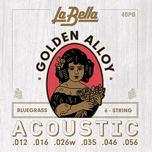 La Bella 40PB Golden Alloy Acoustic Guitar - Bluegrass 12-56