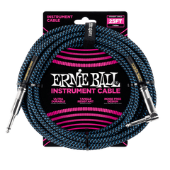 Ernie Ball P06060 Braided Straight to Right Angle Instrument Cable - 25 foot Black/Blue