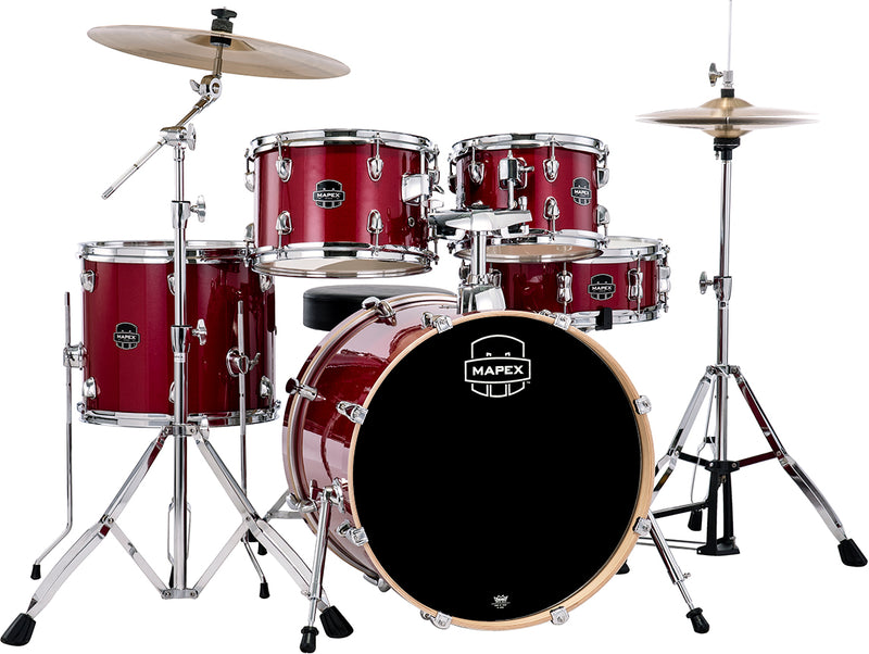 Mapex RB5294FTCDR Rebel 5-Piece Drum Set with Hardware, Cymbals and 22" Bass Drum - Dark Red
