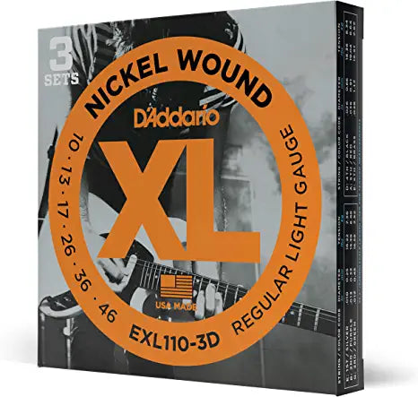 D'Addario EXL110-3D XL Nickel Wound Electric Guitar Strings - .010-.046 Regular Light (3-pack)